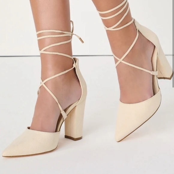 Lulus‎ Luna Elegant Cream Lace-Up Heels - Picture 1 of 8